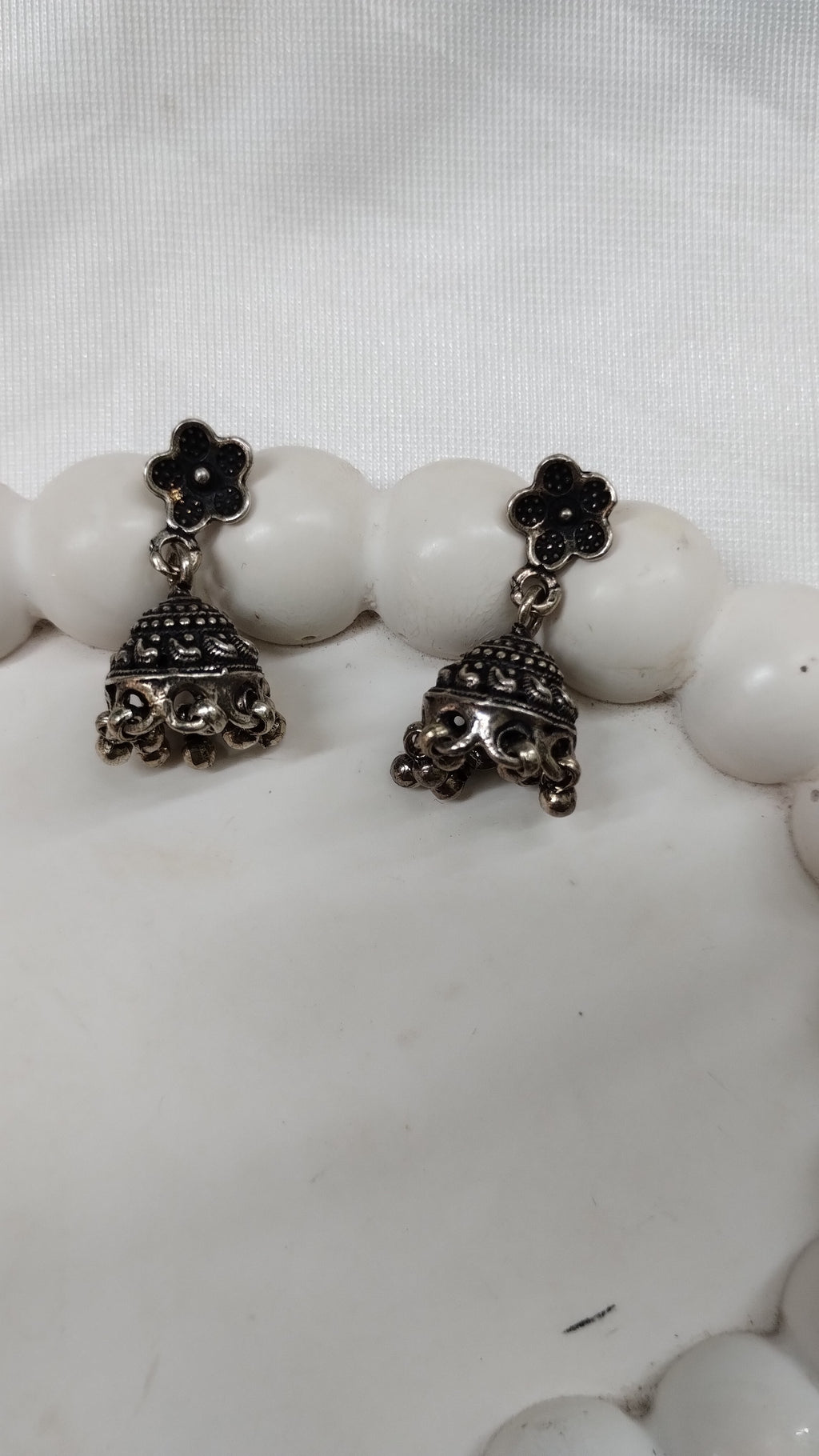 Silvme Pure 925 Sterling Silver Oxidised Floral Jhumka Silver Earrings — View 4