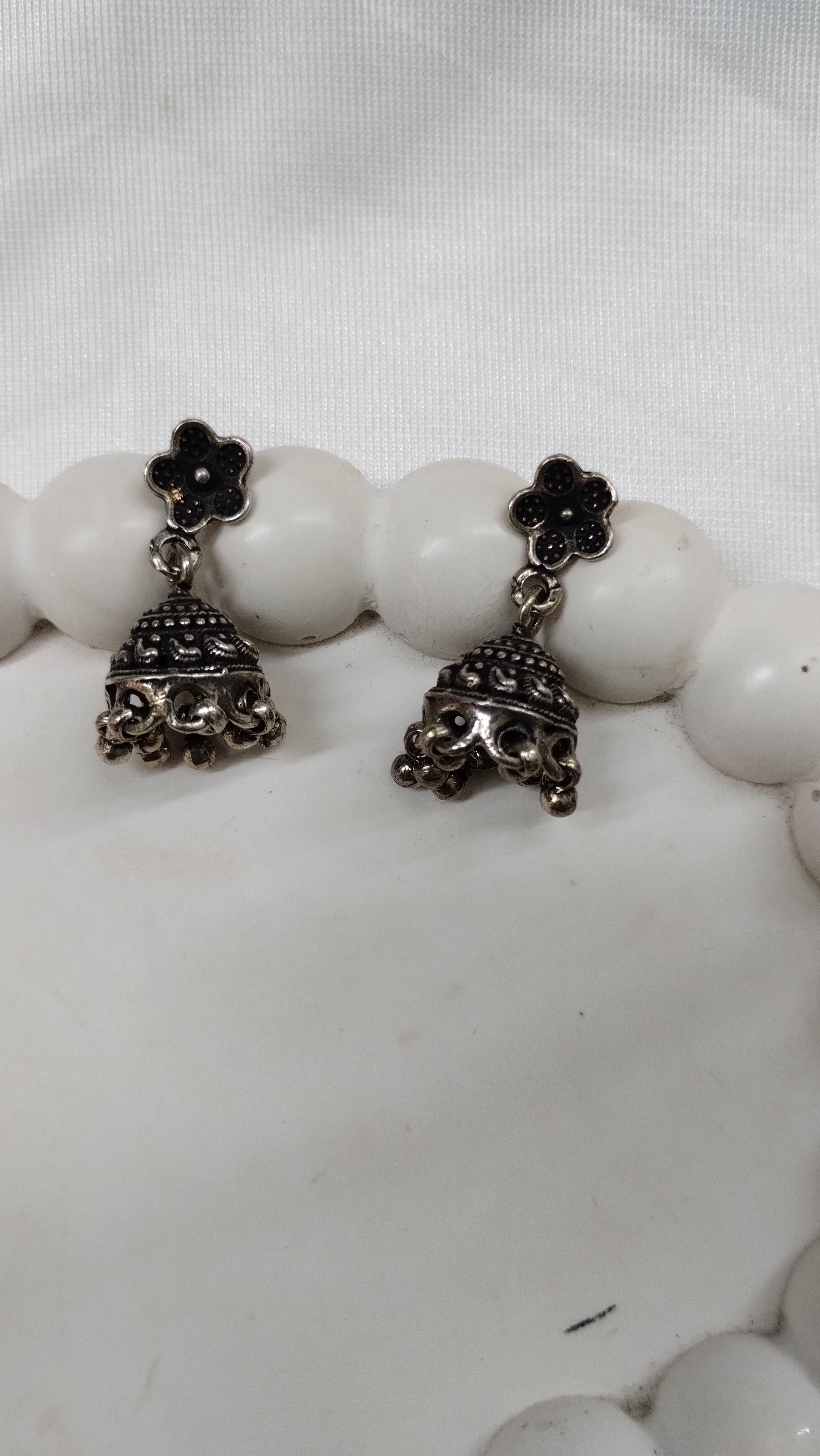 Silvme Pure 925 Sterling Silver Oxidised Floral Jhumka Silver Earrings — View 4
