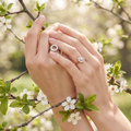 Silvme Infinity Halo with cubic zirconia 925 sterling silver circle ring for women, silver-tone, emerald cut ring, cushion cut ring, angled side view