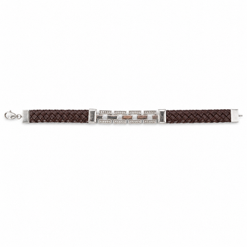 Silvme braided cord bracelet with silver-tone bar for men laid flat on a white background
