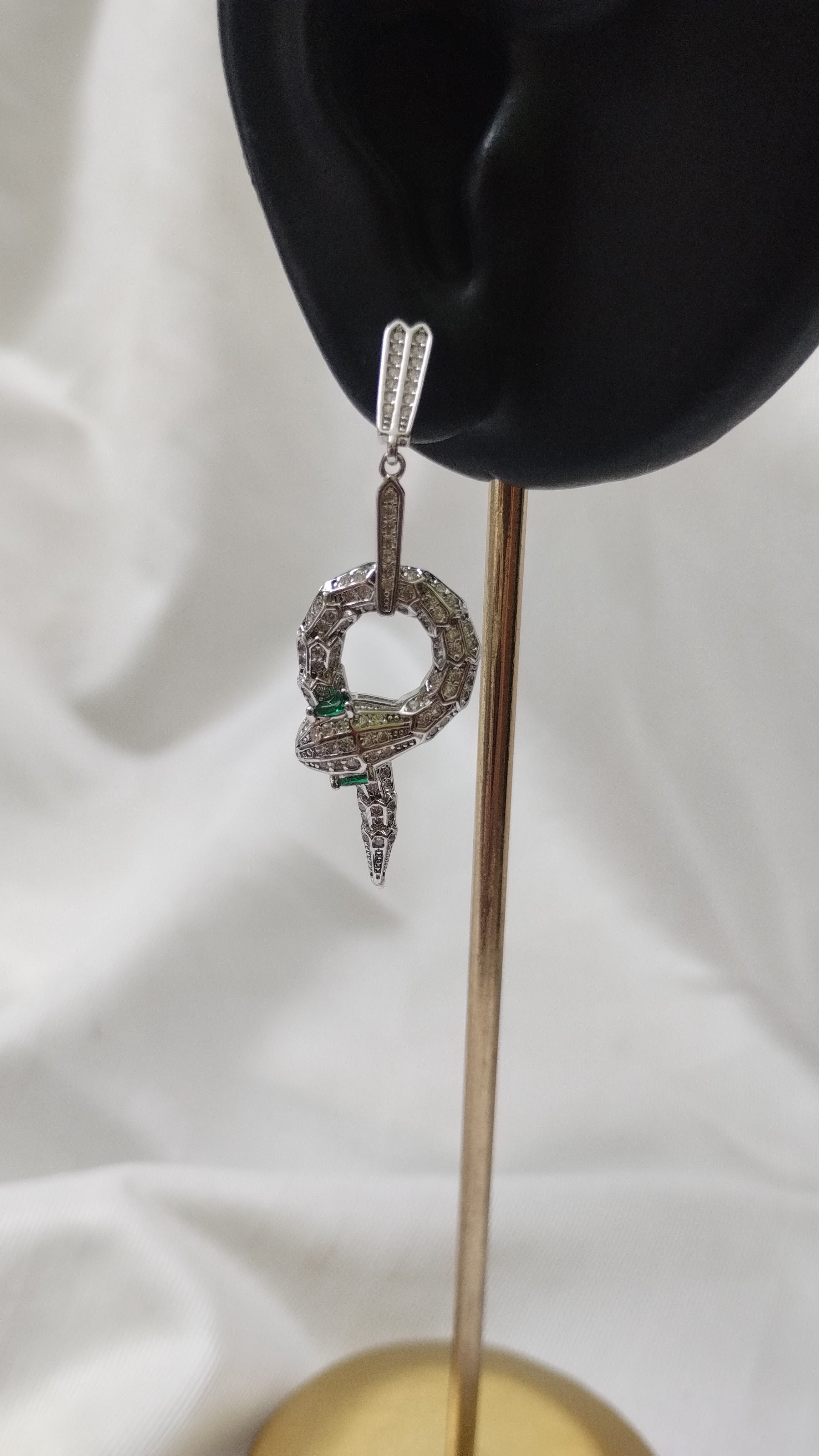 Silvme Pure 925 Sterling Silver Serpent Snake Statement CZ Drop Earrings — View 2