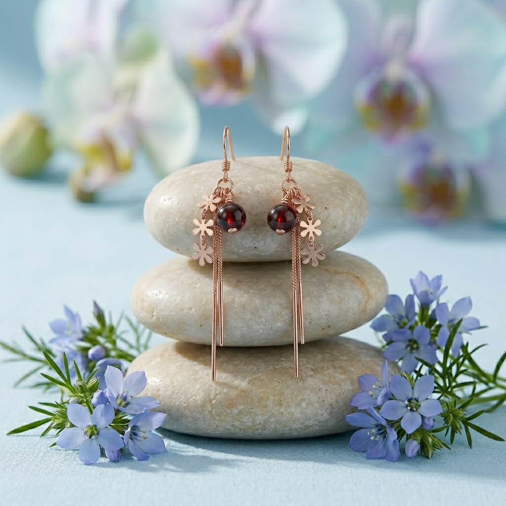Daisy Cluster Amber-Tone Drop Earrings, additional product view 3