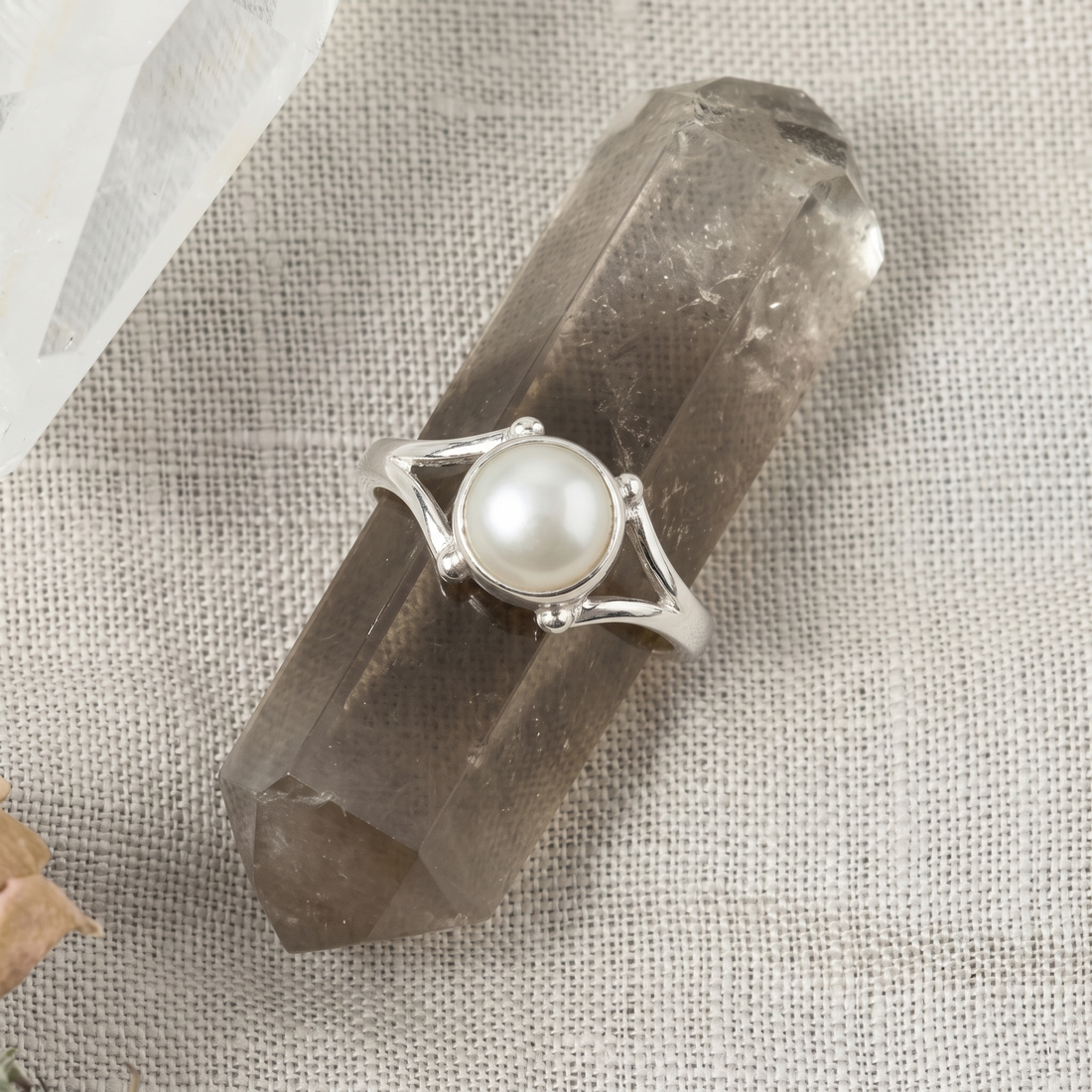 Silvme 925 Sterling Silver Pearl Statement Ring for Women, front view on white background