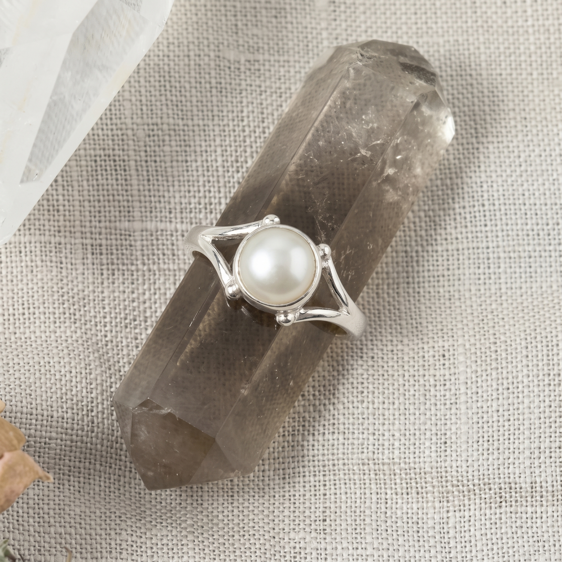 Silvme 925 Sterling Silver Pearl Statement Ring for Women, front view on white background