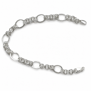 Silvme 925 sterling silver textured rolo chain bracelet for men shaped into an oval on a white background