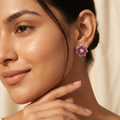 Pink-Centre Five-Petal Floral Stud Earrings, additional product view 5