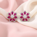 Pink-Centre Five-Petal Floral Stud Earrings, close-up detail