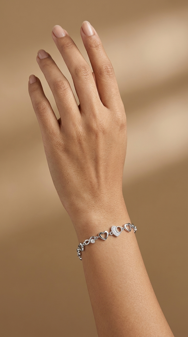925 silver Heart Link Charm Bracelet by Silvme, well suited as a Valentine gift for women, refined silver accessory
