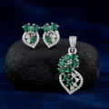 Green Floral 925 sterling silver pendant and stud earrings jewellery set with green cubic zirconia by Silvme â€” pendant close-up
