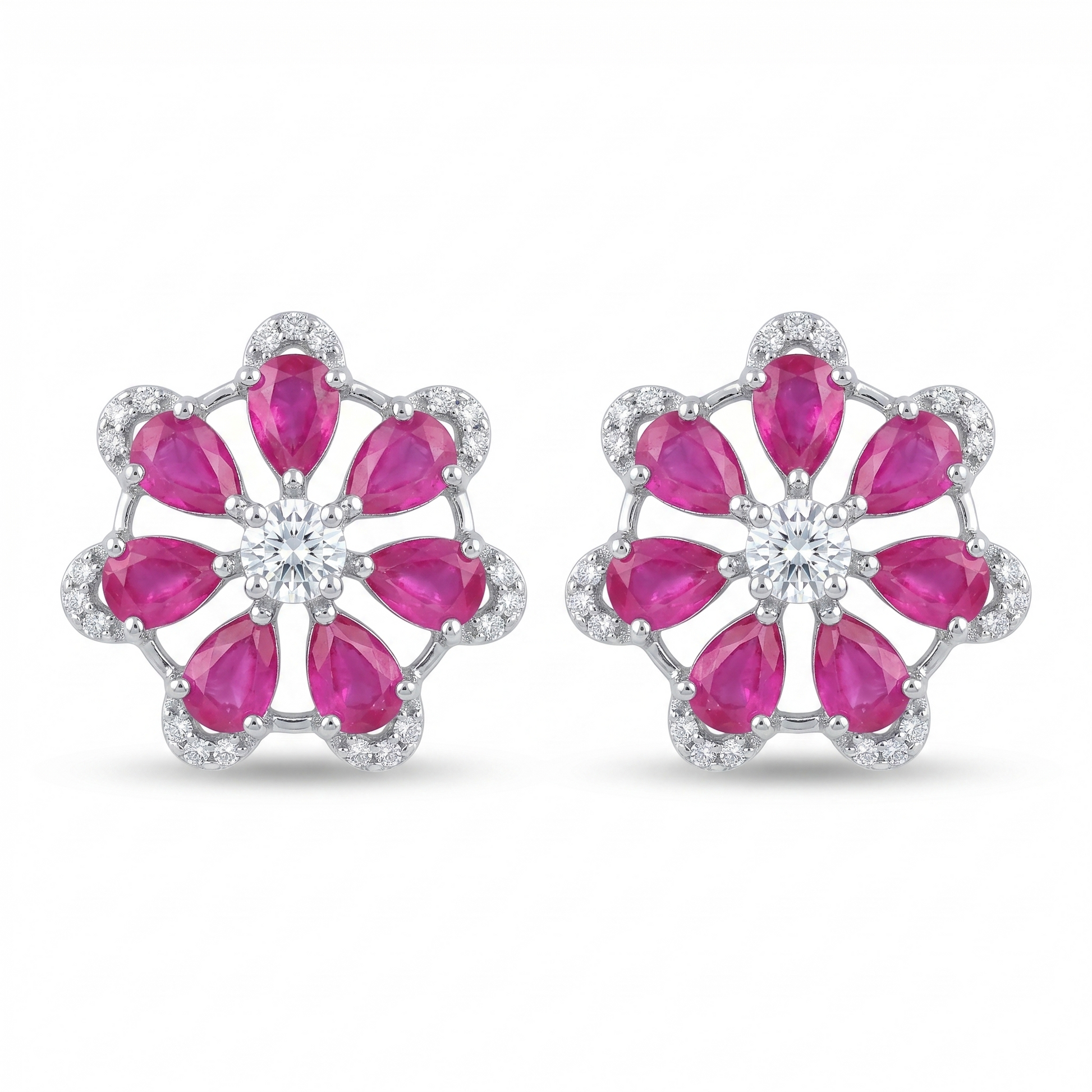 Pink-Centre Five-Petal Floral Stud Earrings, front product view