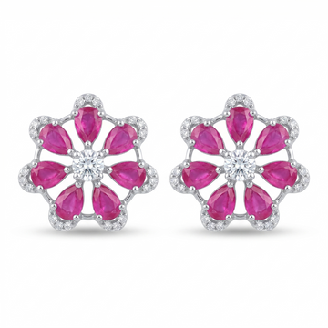 Pink-Centre Five-Petal Floral Stud Earrings, front product view