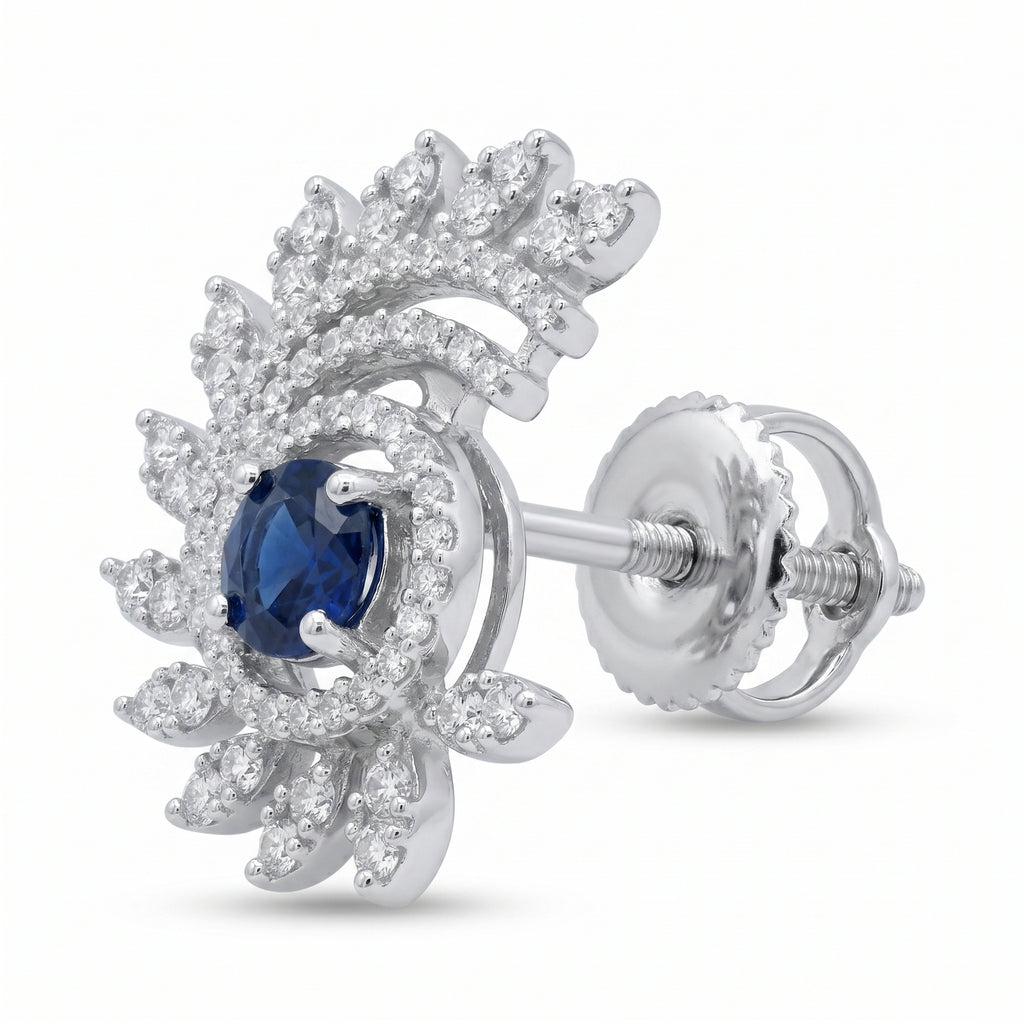 Silvme Pure 925 Sterling Silver Sapphire Halo Feather Leaf Stud Earrings — View 9