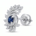 Blue Stone-Set Halo Feather-Leaf Stud Earrings, close-up detail