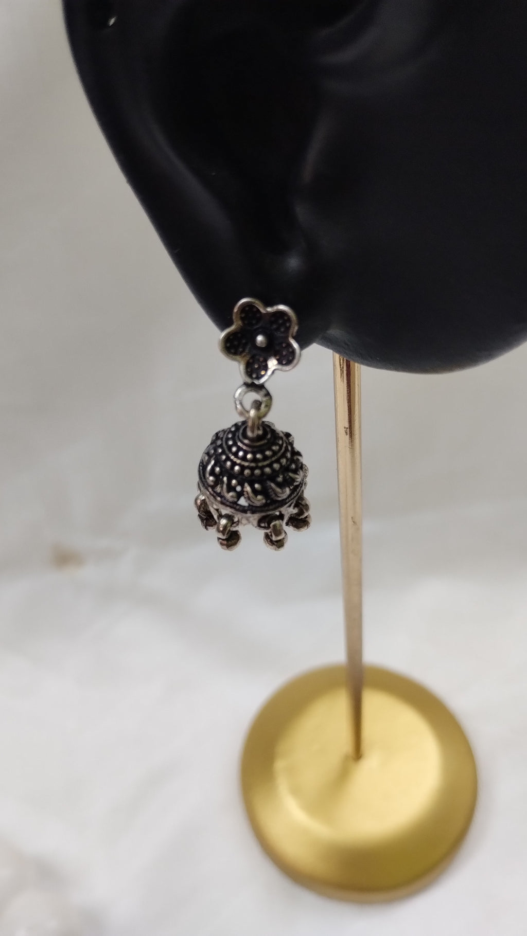Silvme Pure 925 Sterling Silver Oxidised Floral Jhumka Silver Earrings — View 2