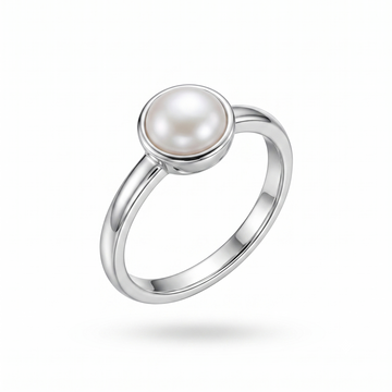 Silvme 925 Sterling Silver Classic Pearl Ring for Women, elegant silver jewellery gift