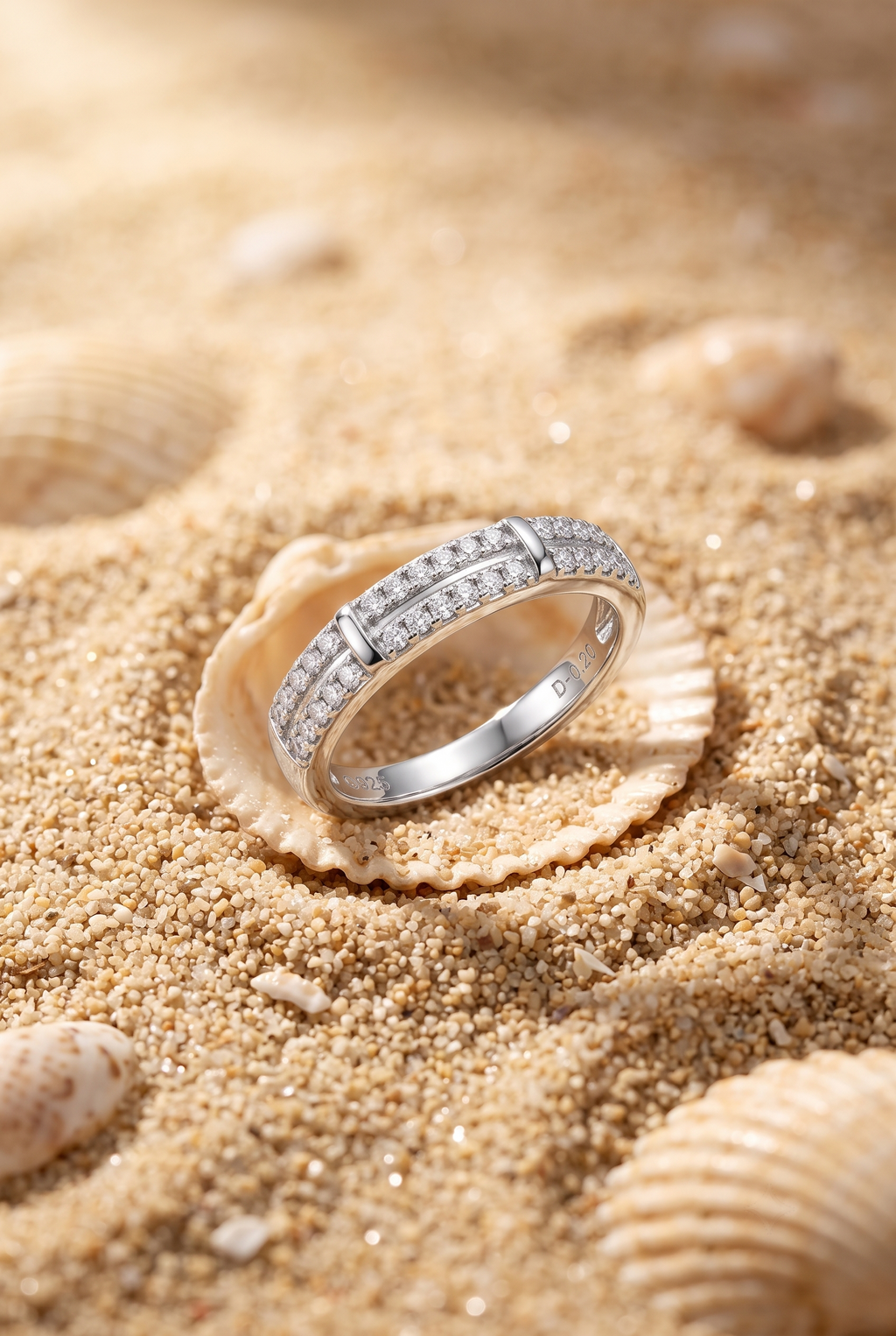 Hallmarked 925 purity on the Silvme Diamond Lattice Band Ring in 925 sterling silver, timeless everyday elegance