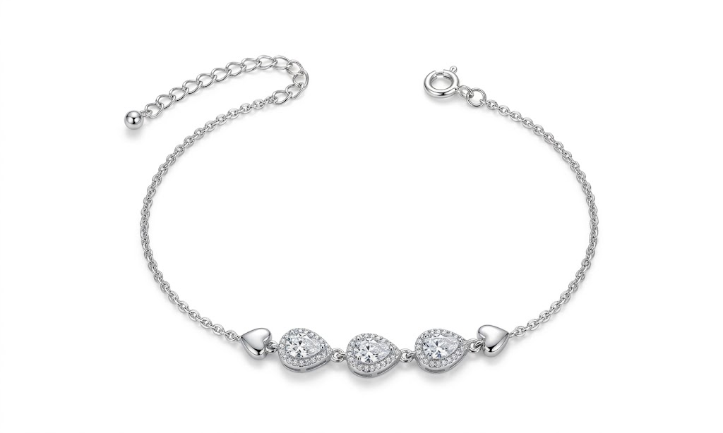 Silvme Heart Charm CZ Bracelet in 925 sterling silver with cubic zirconia, jewellery for women