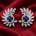 Blue Stone-Set Halo Feather-Leaf Stud Earrings, additional product view 9