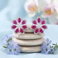 Pink-Centre Five-Petal Floral Stud Earrings, additional product view 3