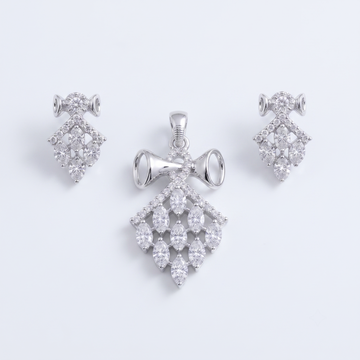Silvme pure 925 sterling silver kite cluster pendant necklace and drop earrings set with cubic zirconia, styled setting image