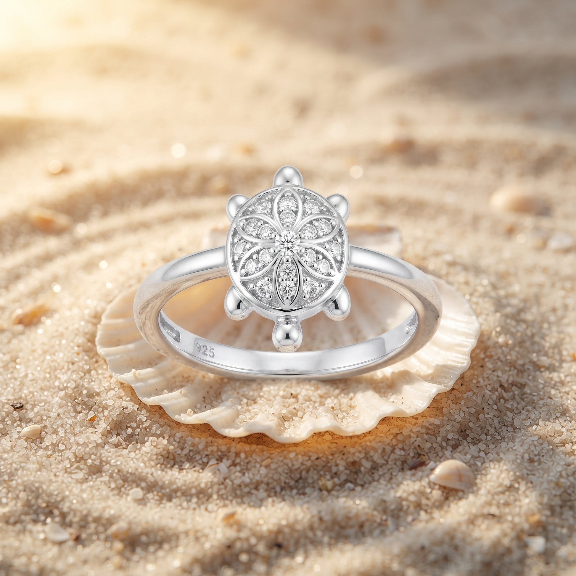 Mini turtle lucky charm ring in 925 sterling silver - good-luck gift for women