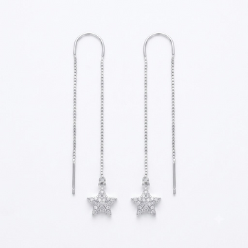 Stone-Set Pave Star Charm Threader Earrings, front product view
