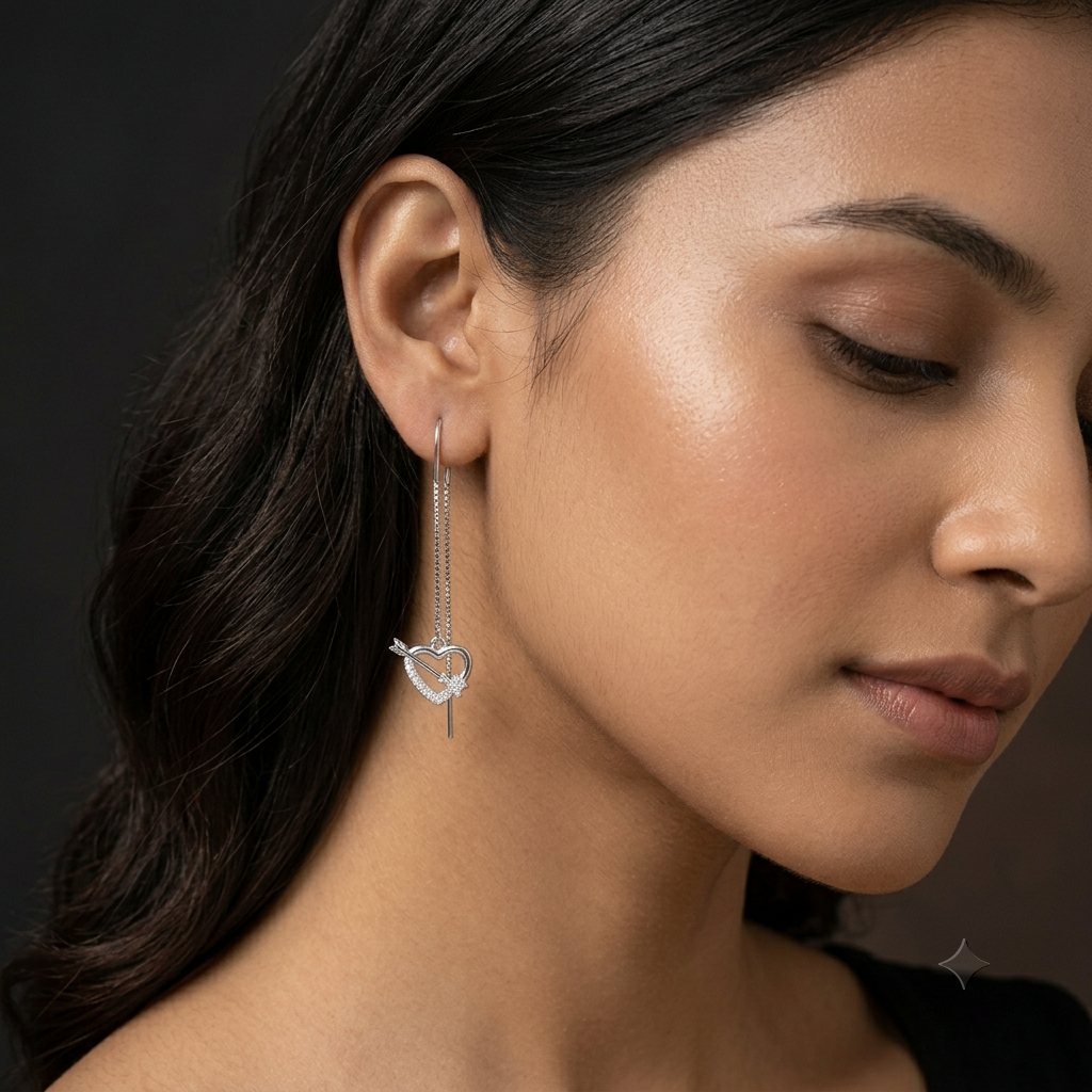 Cupid Arrow Heart Stone-Set Threader Earrings, additional product view 8