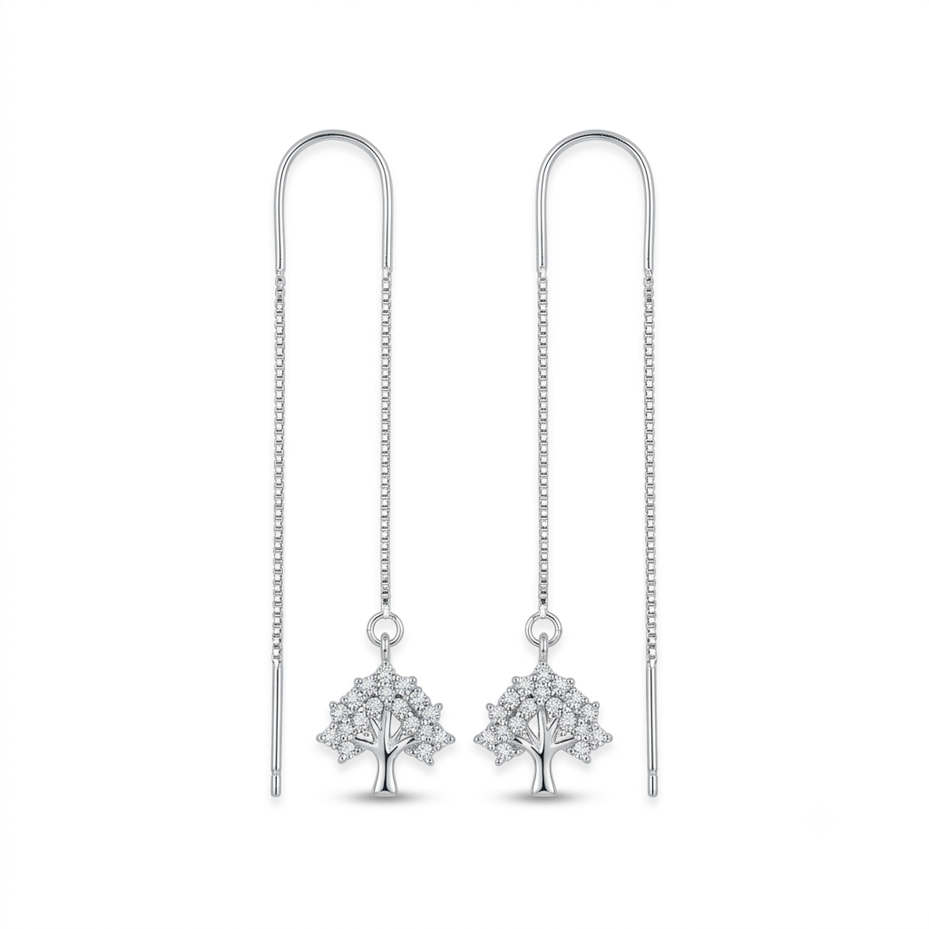 Stone-Set Tree of Life Threader Earrings, front product view