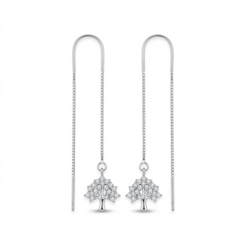 Stone-Set Tree of Life Threader Earrings, front product view