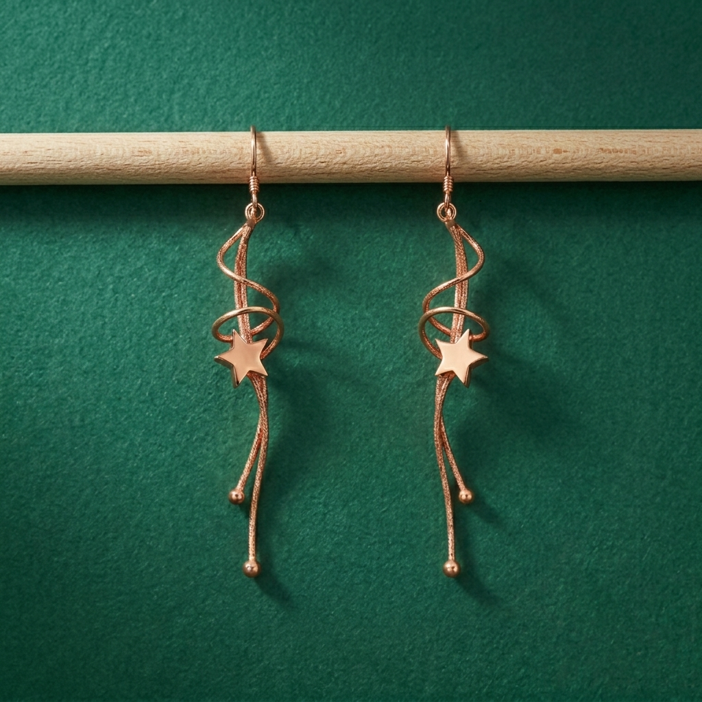 Rose Gold Floating Star Dangle Earrings, additional product view 10