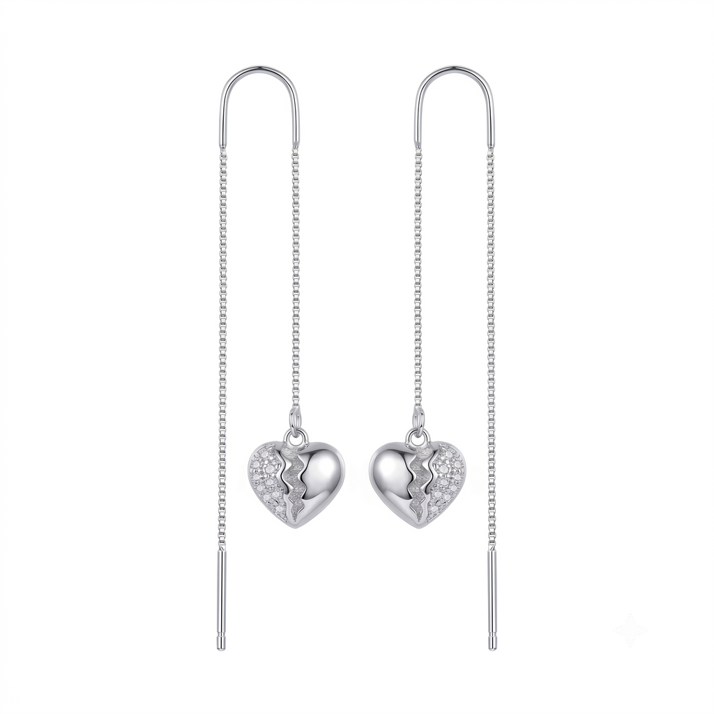 Silvme Pure 925 Sterling Silver Split Heart Pave CZ Threader Earrings — View 7