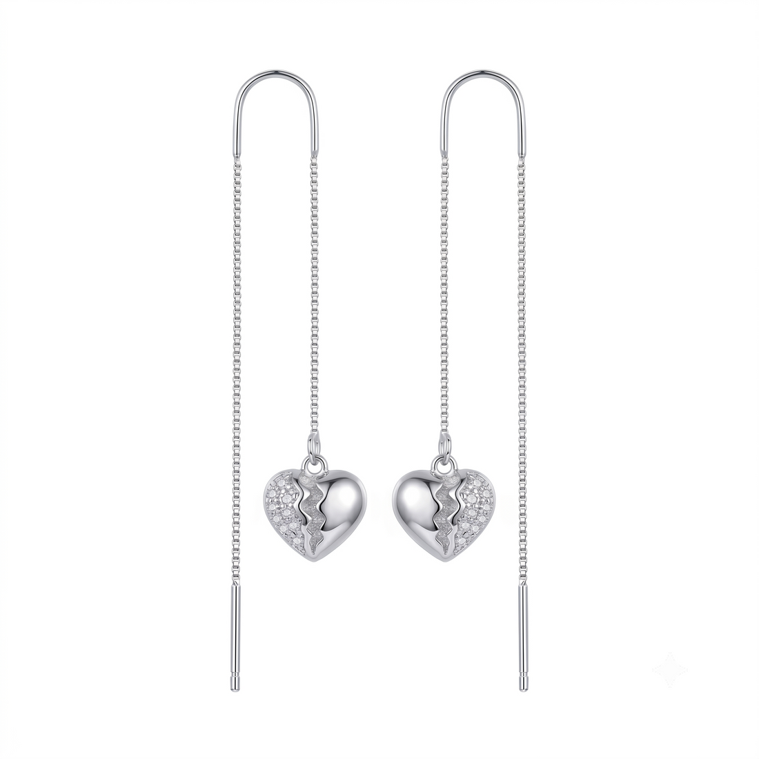 Silvme Split Heart Pave CZ Threader Earrings accented with sparkling cubic zirconia, crafted in 925 sterling silver for women