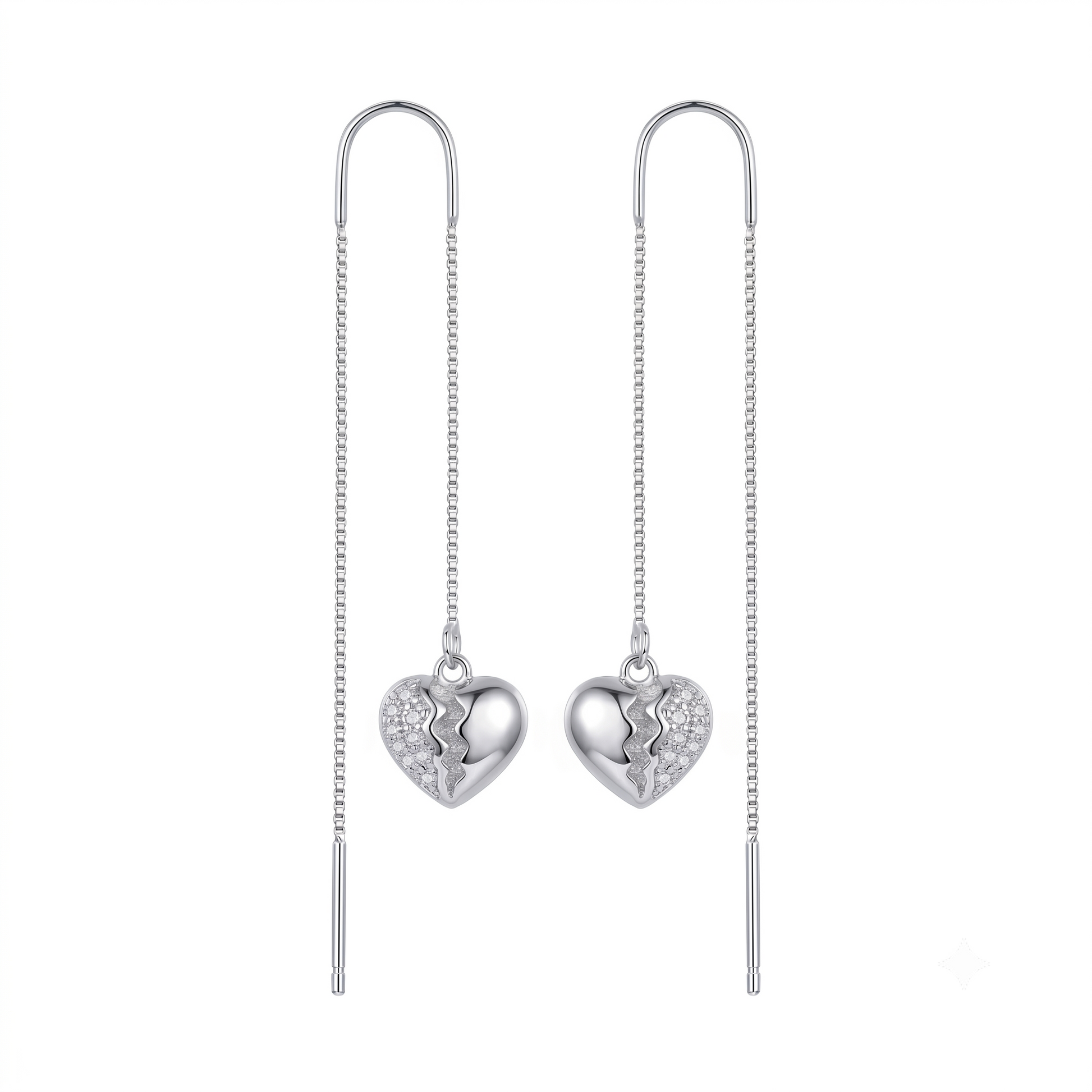 Split Heart Pave Stone-Set Threader Earrings, front product view