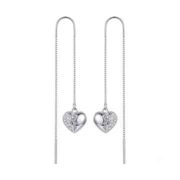 Split Heart Pave Stone-Set Threader Earrings, front product view