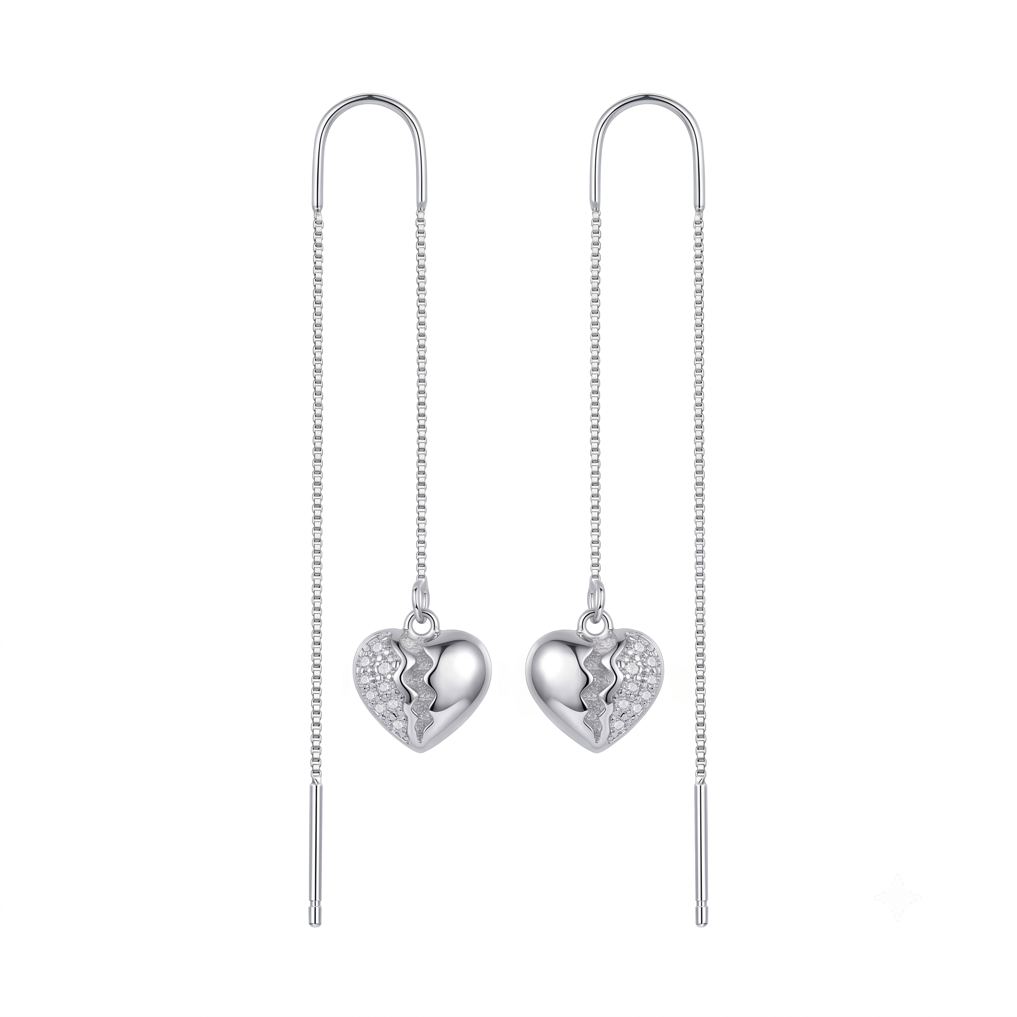 Silvme Pure 925 Sterling Silver Split Heart Pave CZ Threader Earrings — View 7