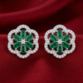 Green Four-Petal Floral Stud Earrings, additional product view 6