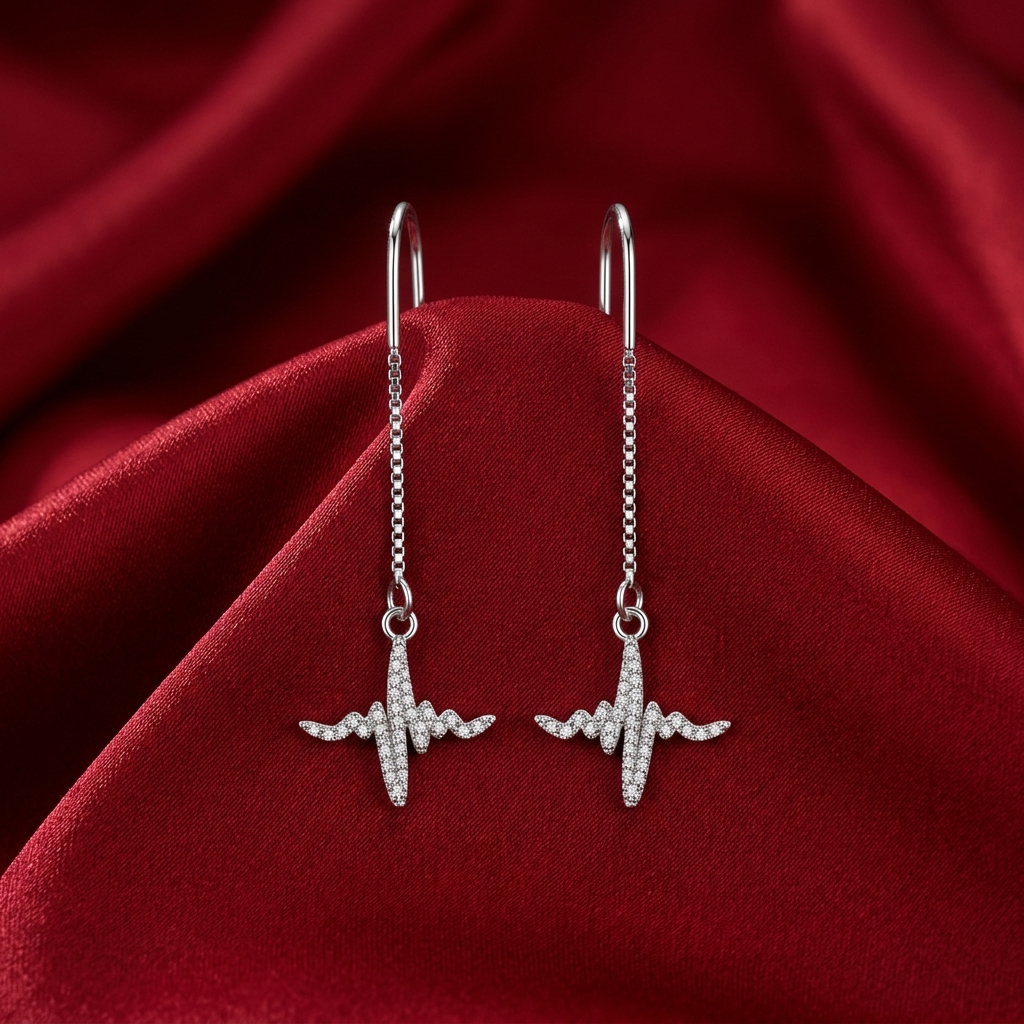 Heartbeat Pulse Wave Stone-Set Threader Earrings, additional product view 8