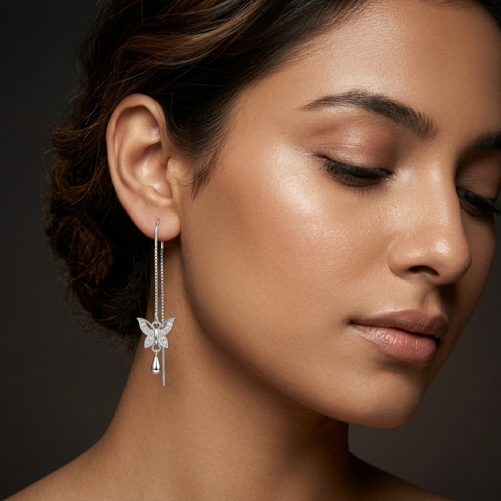 Butterfly Teardrop Charm Threader Earrings, additional product view 9