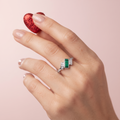 Adjustable free-size green emerald-cut stone 925 silver ring for women with a comfortable open band