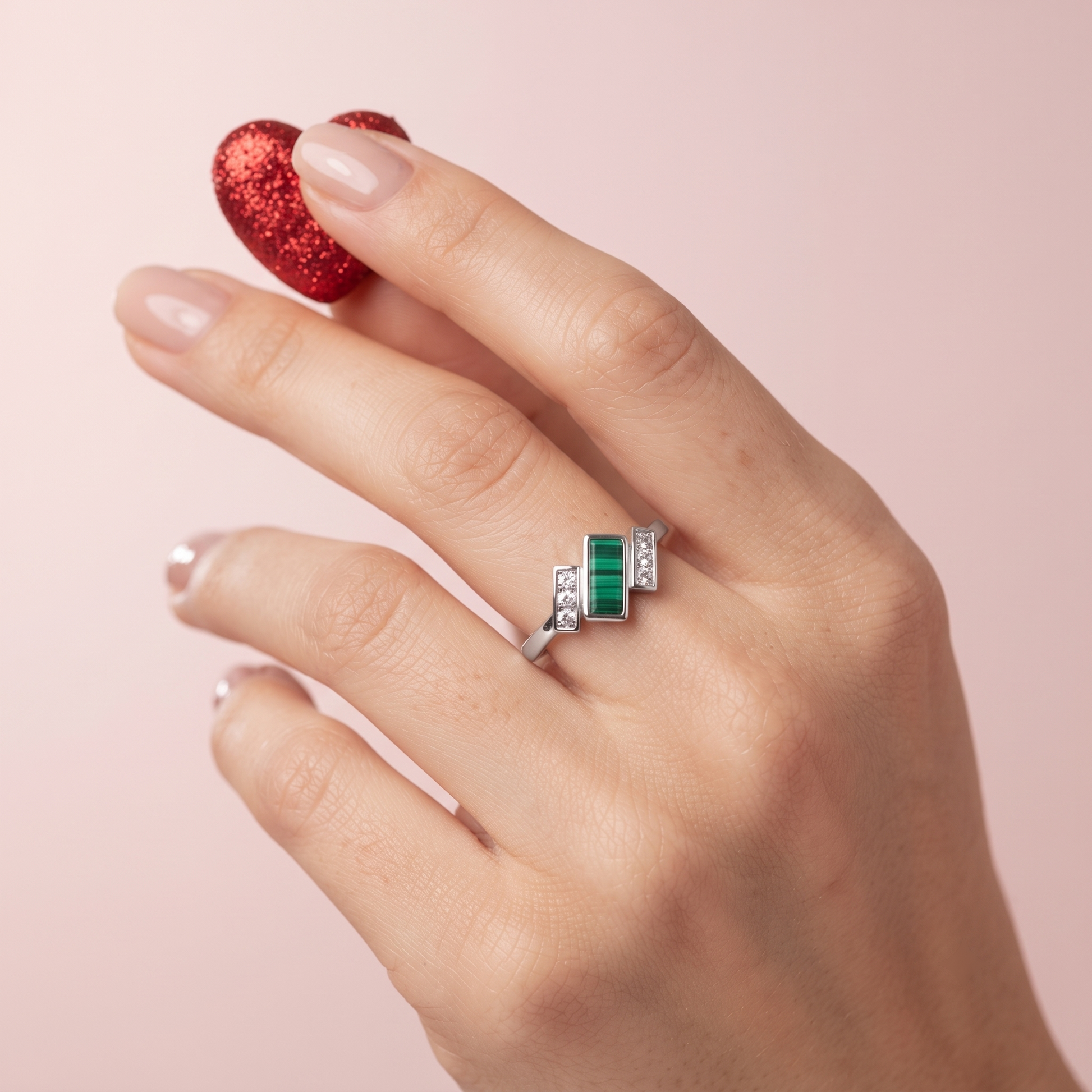 Adjustable free-size green emerald-cut stone 925 silver ring for women with a comfortable open band