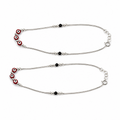 Silvme 925 sterling silver evil eye & black bead anklet with red evil-eye and black beads on a snake chain, white background full view