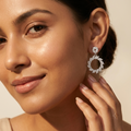 Oval Stone-Set Marquise Halo Drop Earrings, additional product view 3