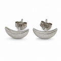 Crescent 925 silver stud earrings for women, gift for daughter, side angle view