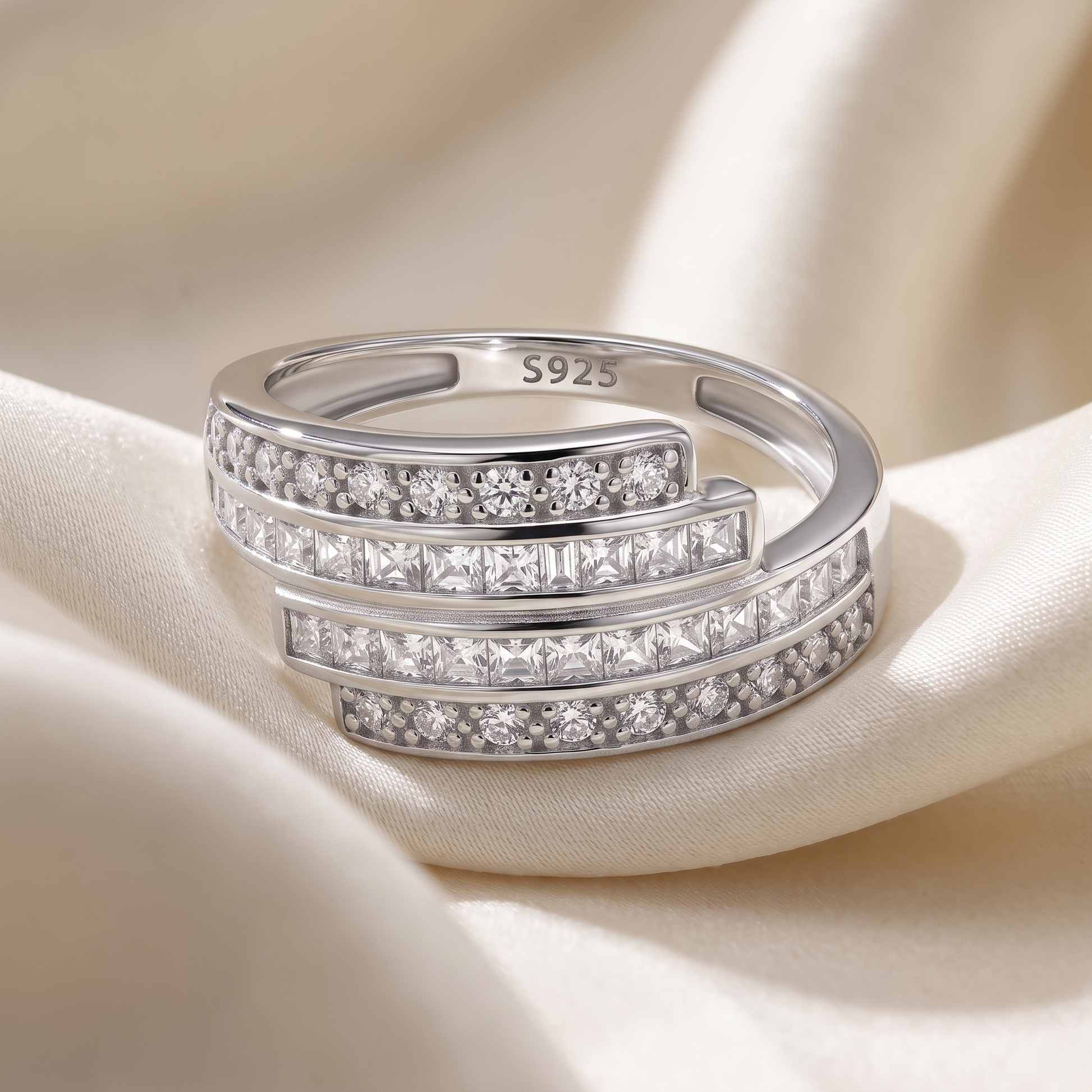 Silvme Double Band Stacking 925 sterling silver ring for women — worn on the finger