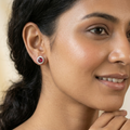 Red Round Halo Stud Earrings, additional product view 6