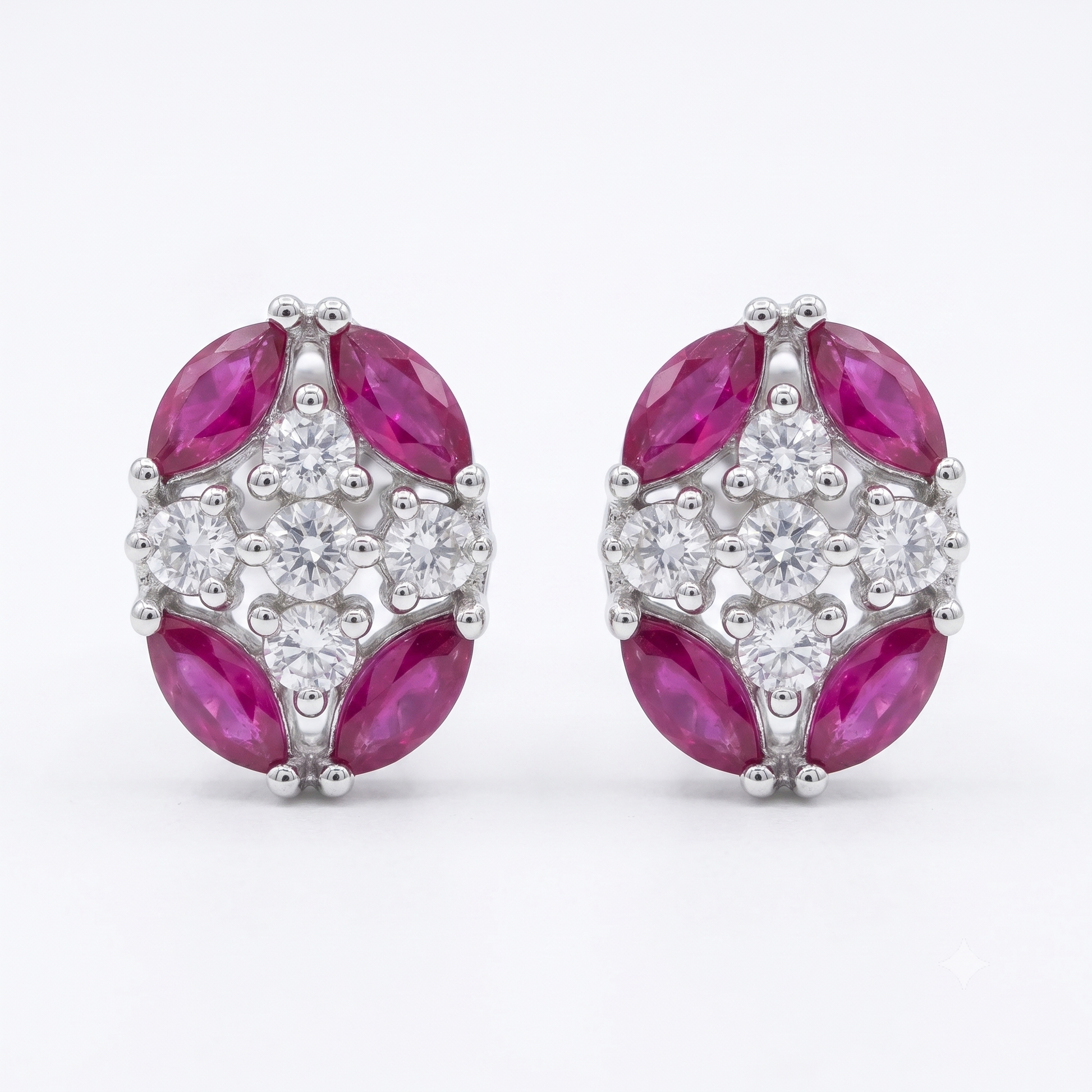 Pink Oval Floral Stone-Set Stud Earrings, front product view