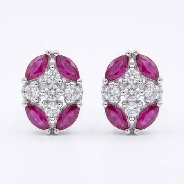 Pink Oval Floral Stone-Set Stud Earrings, front product view