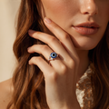 Silvme 925 Sterling Silver Blue Evil Eye Ring for Women, front view on white background