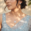 Silvme pure 925 sterling silver initial t pendant necklace and stud earrings set with cubic zirconia, styled product image