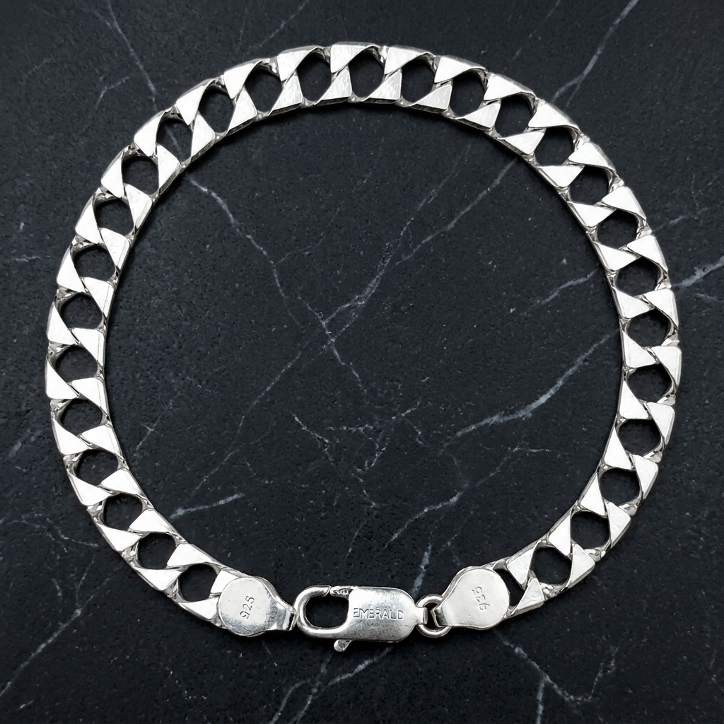 Lobster clasp and end links on the Silvme wide curb chain bracelet